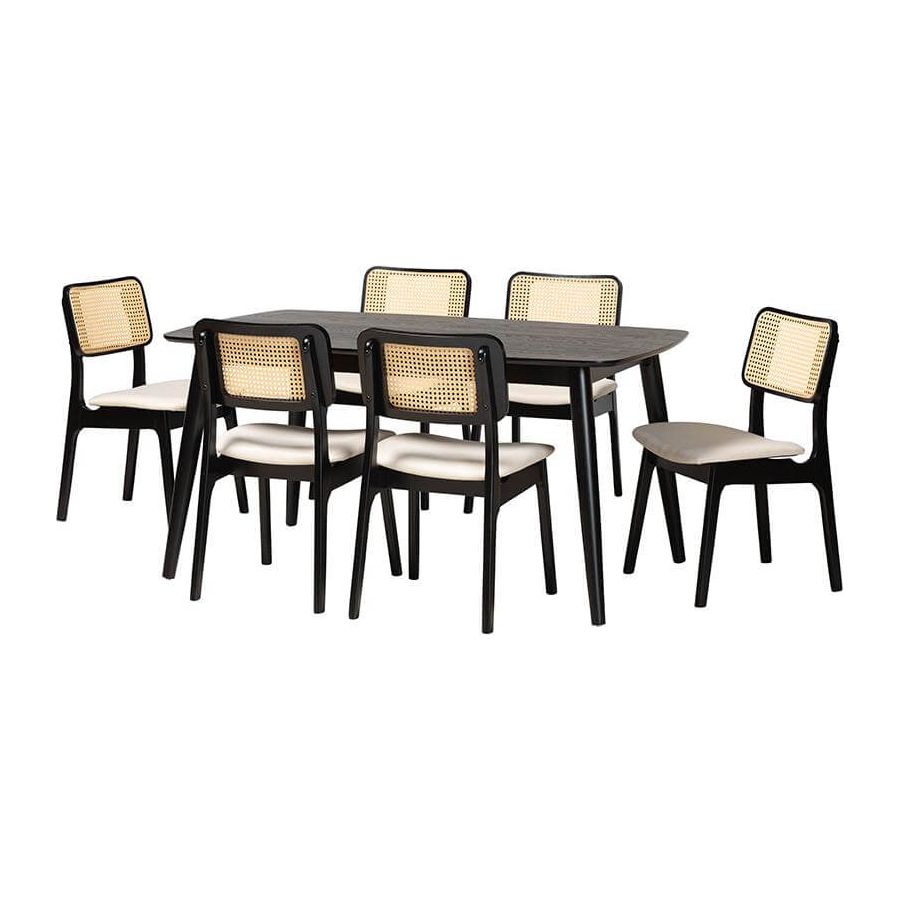 Inviting Mid - Century Charm: Teak Dining Set with Rattan Accents - TimberCraft