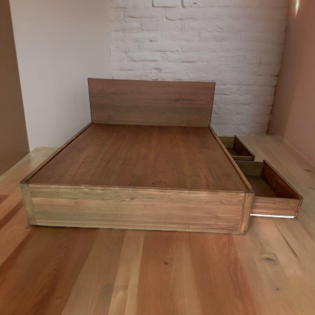 Luxurious and Functional: Teak Wood Platform Bed with 4 Drawers - TimberCraft