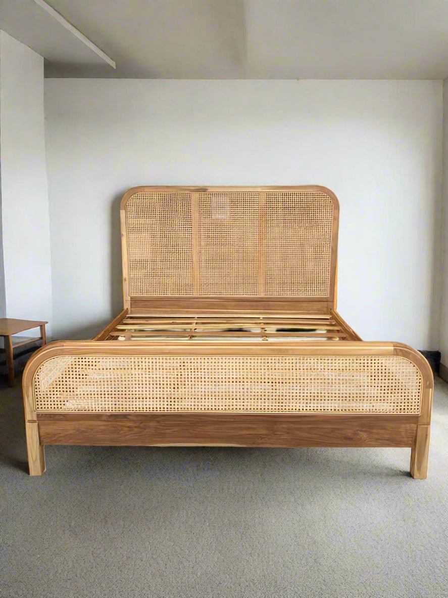 Luxurious Teak Wood Rattan Bed - TimberCraft