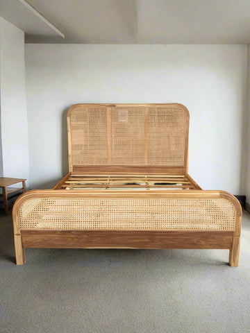 Luxurious Teak Wood Rattan Bed - TimberCraft