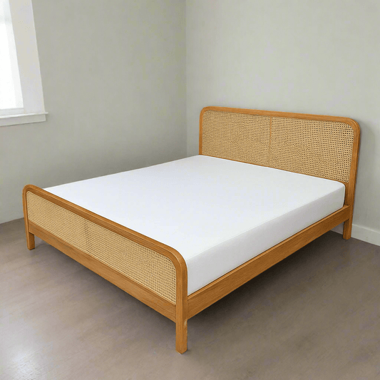 Luxurious Teak Wood Rattan Bed with mattress