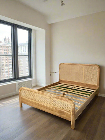 Luxurious Teak Wood Rattan Bed - side angle