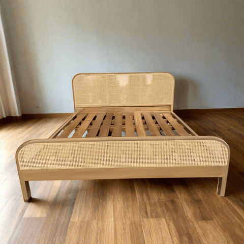 Luxurious Teak Wood Rattan Bed - TimberCraft