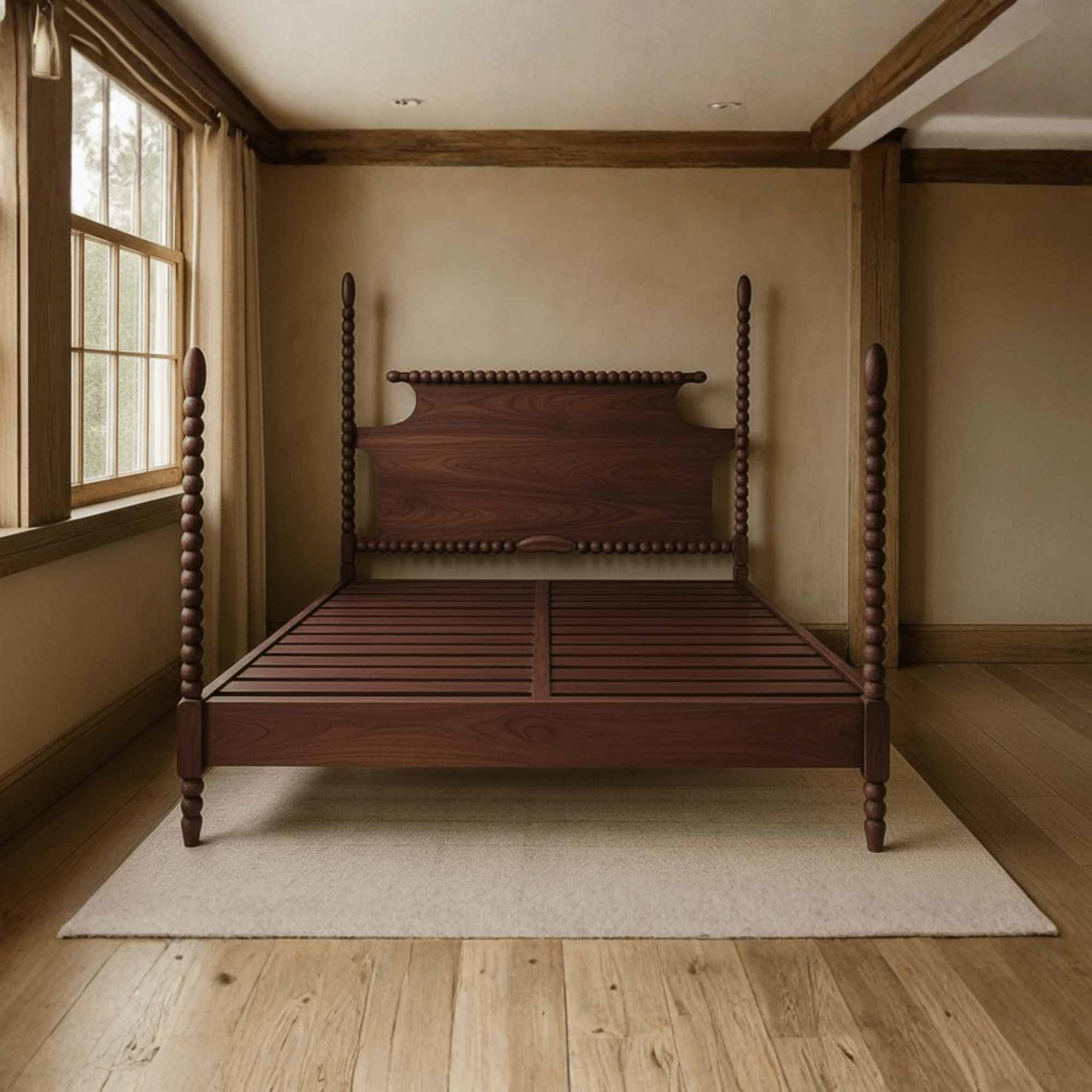 Handcrafted solid teak bed in South Indian poster style