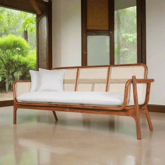 Mid - Century Chic: Flared Arm Cane Sofa Set (Shop Modern Comfort) - TimberCraft