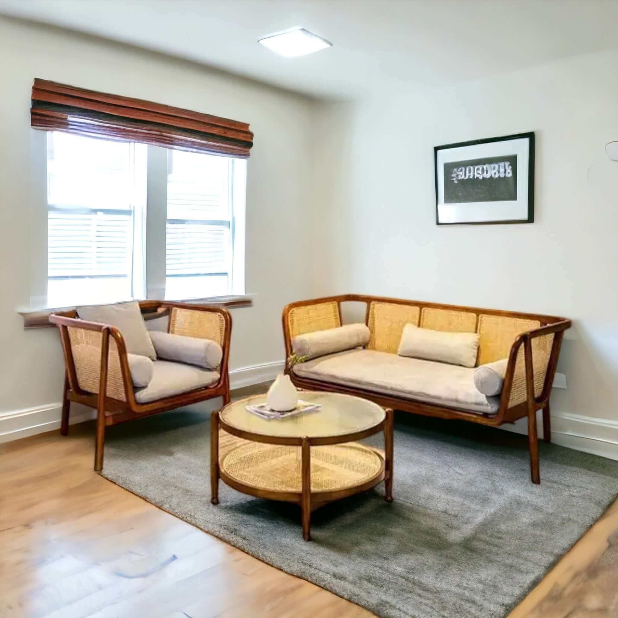 Mid - Century Chic: Flared Arm Cane Sofa Set (Shop Modern Comfort) - TimberCraft