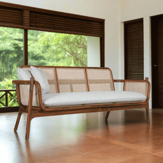 Mid - Century Chic: Flared Arm Cane Sofa Set (Shop Modern Comfort) - TimberCraft