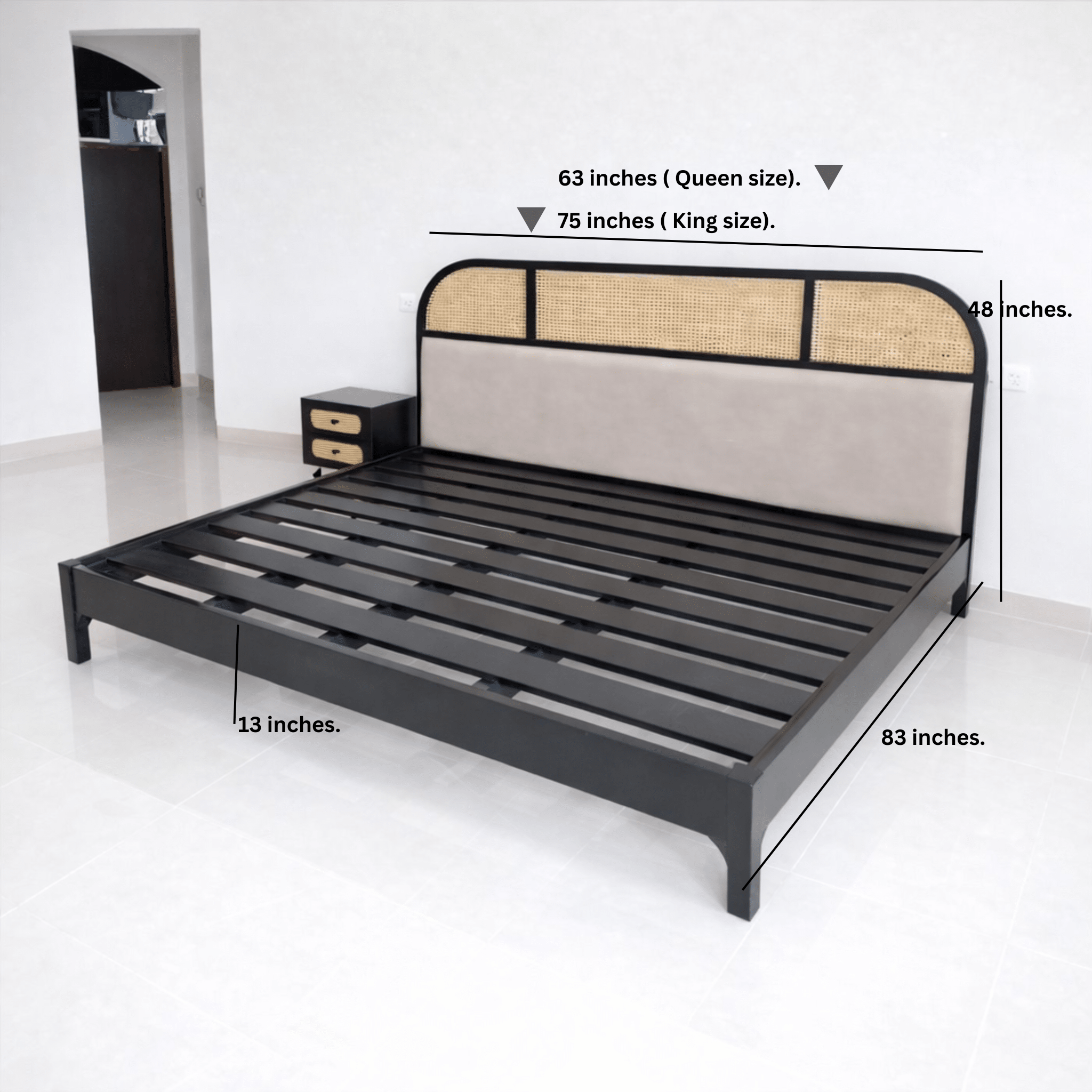 modern cane eak wood bed dimensions