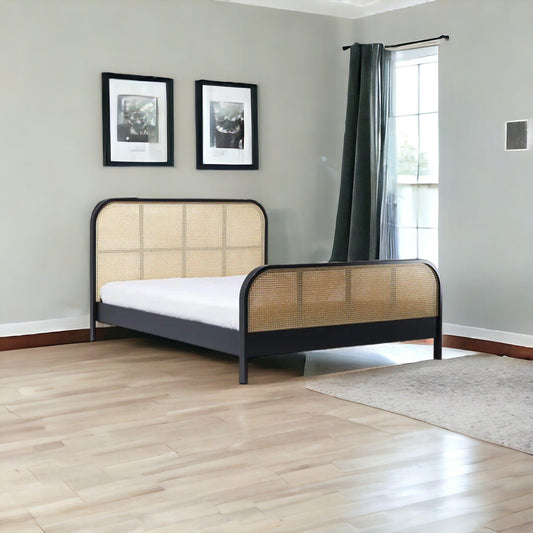 Modern King - Size Bed with Rattan Headboard for Boho Charm - TimberCraft