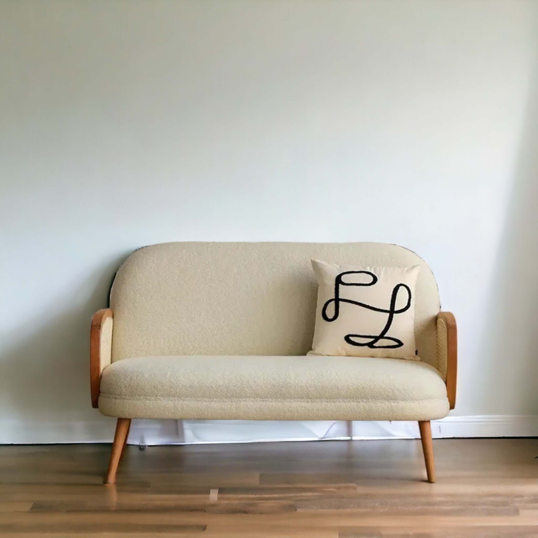 Modern Mini Sofa: Rattan Arms & Teak Frame - TimberCraft