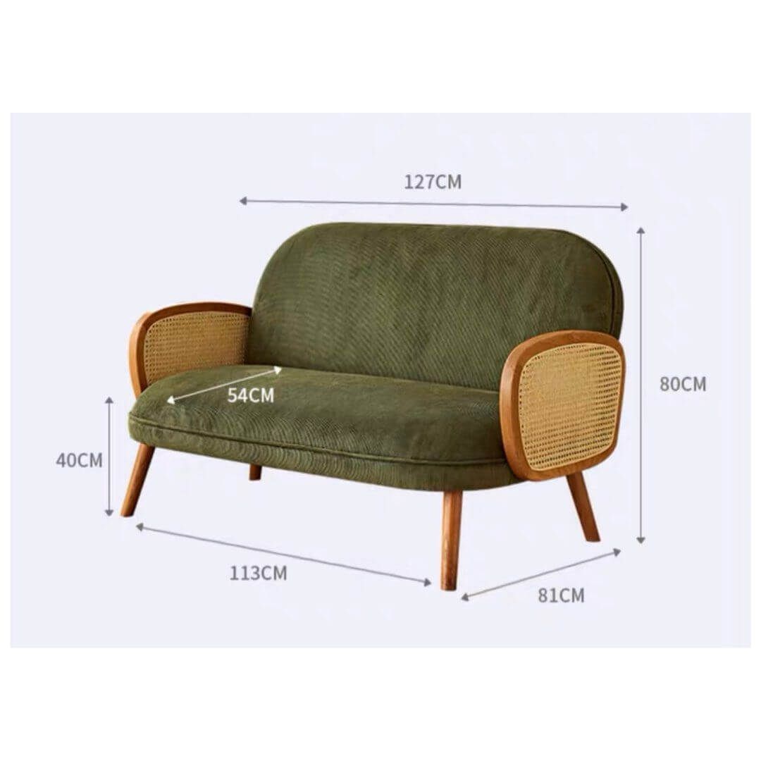 Modern Mini Sofa: Rattan Arms & Teak Frame - TimberCraft