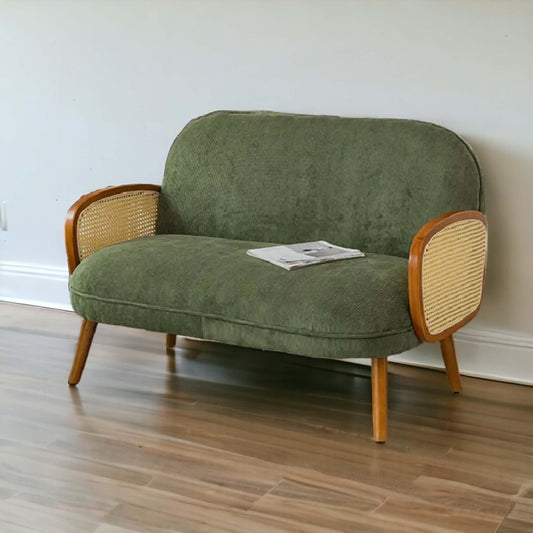 Modern Mini Sofa: Rattan Arms & Teak Frame - TimberCraft