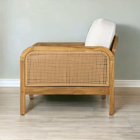 Modern Rattan Sofa: Teak Frame & Woven Panels (Shop Now) - TimberCraft