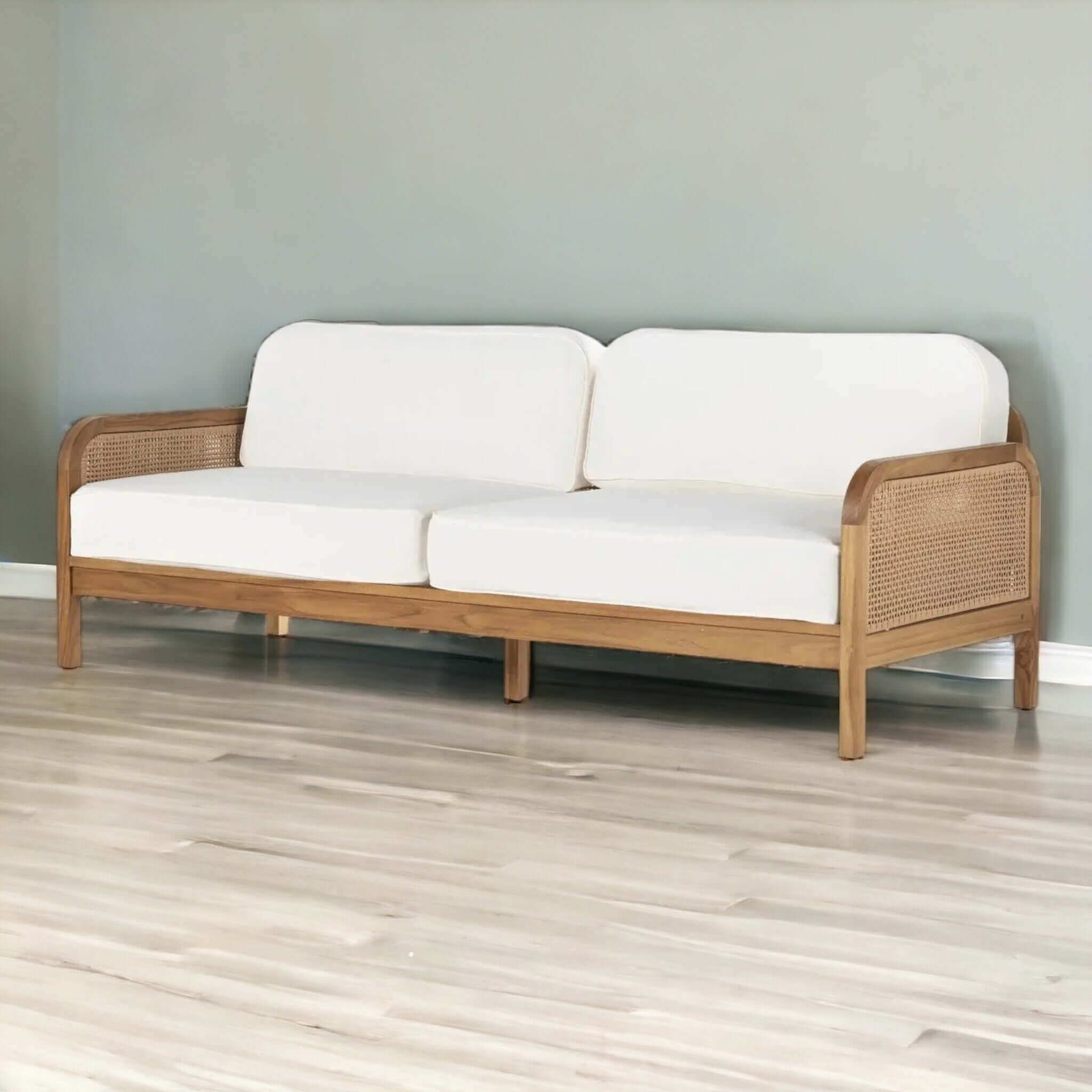 Modern Rattan Sofa: Teak Frame & Woven Panels (Shop Now) - TimberCraft