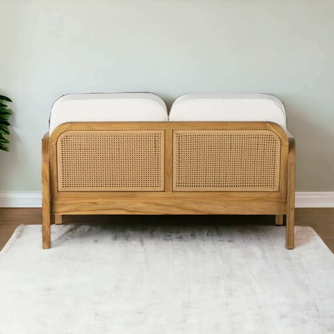 Modern Rattan Sofa: Teak Frame & Woven Panels (Shop Now) - TimberCraft