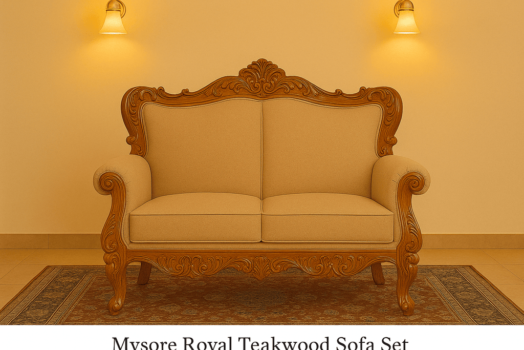 Classic Mysore Royal 2-seater teakwood loveseat with beige cushions
