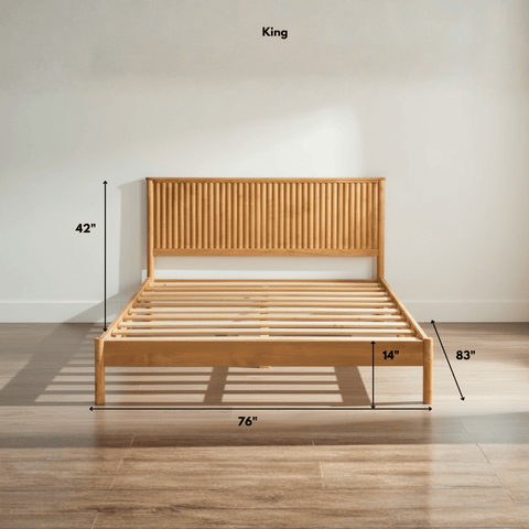 King size teak wood bed dimensions showing frame measurements and structure