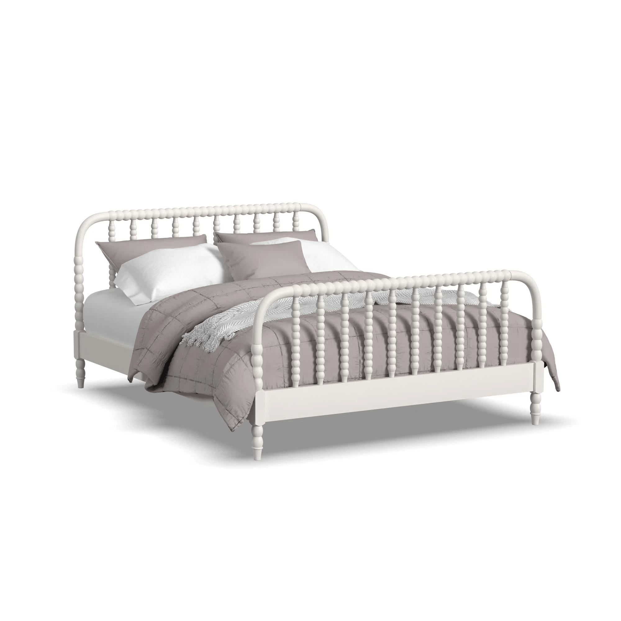 Premium solid wood spindle bed handcrafted from teak wood in white finish