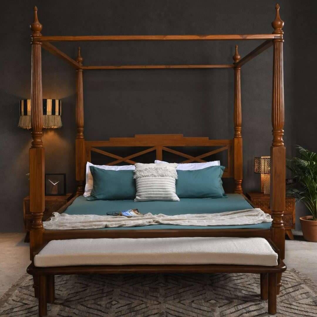 Retro Vintage Canopy Teak Wood Bed CTBD-1601 | Buy Online in India ...