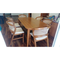 Teak Wood Dining Table Set With 6 Rattan chairs