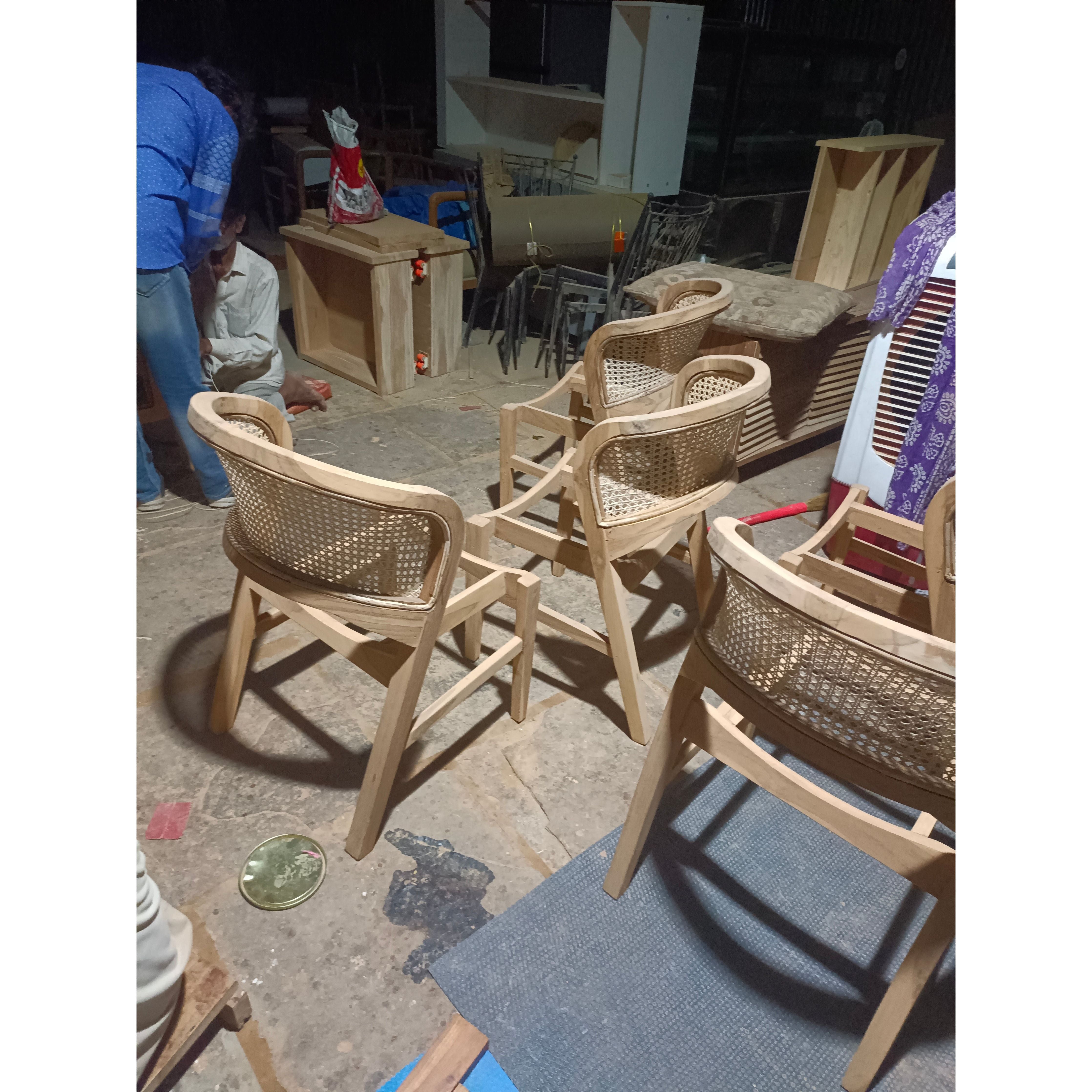 Teak Wood Dining Table Set With 6 Rattan chairs