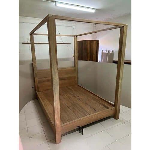 Rustic Canopy Teak Wood King Bed - TimberCraft
