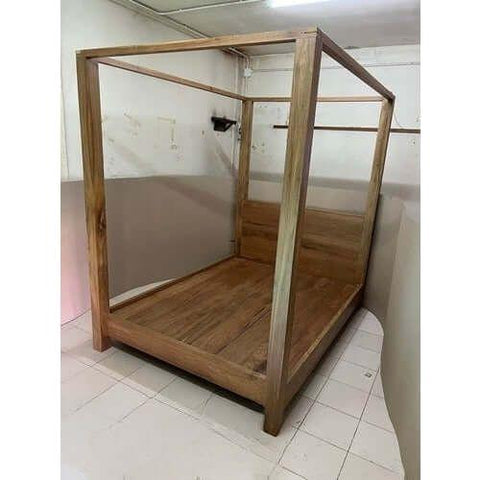 Rustic Canopy Teak Wood King Bed - TimberCraft