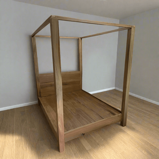 Rustic Canopy Teak Wood King Bed - TimberCraft