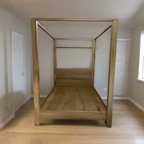 Rustic Canopy Teak Wood King Bed - TimberCraft