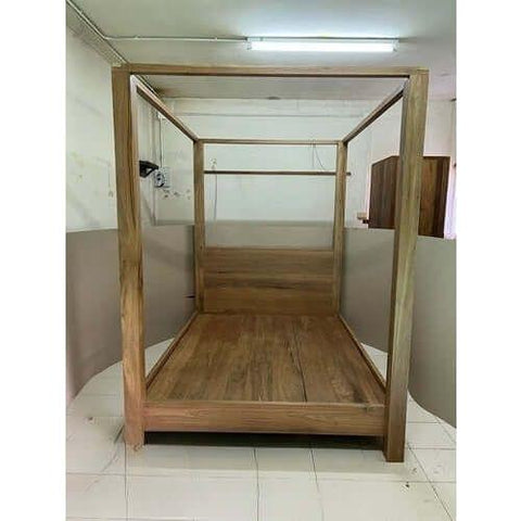 Rustic Canopy Teak Wood King Bed - TimberCraft
