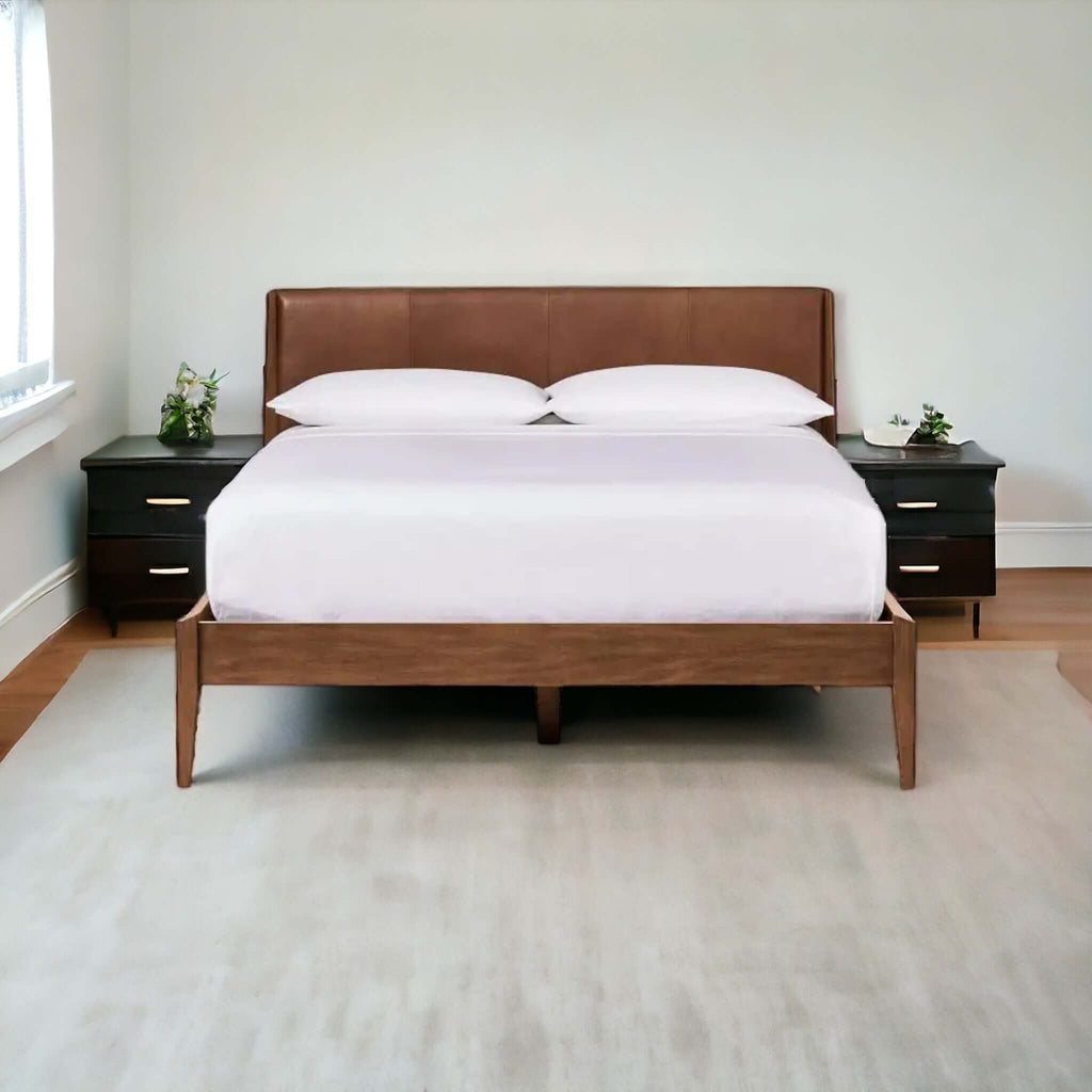 Scandinavian Bed | Airy Design, Angular Legs, Leather Upholstery - TimberCraft