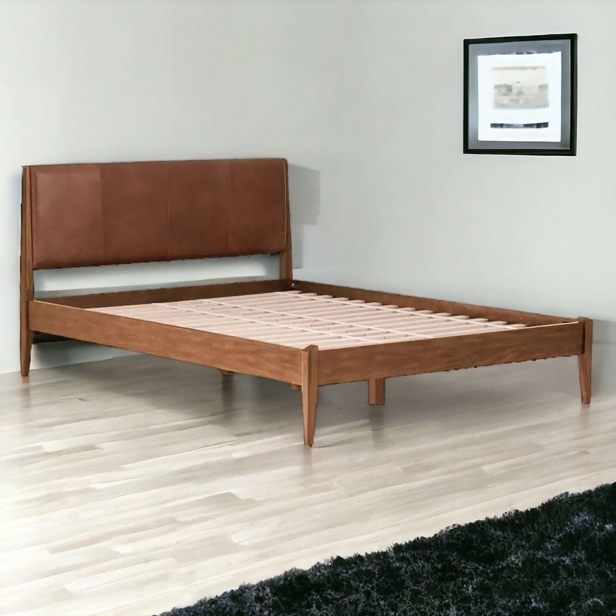 Scandinavian Bed | Airy Design, Angular Legs, Leather Upholstery - TimberCraft