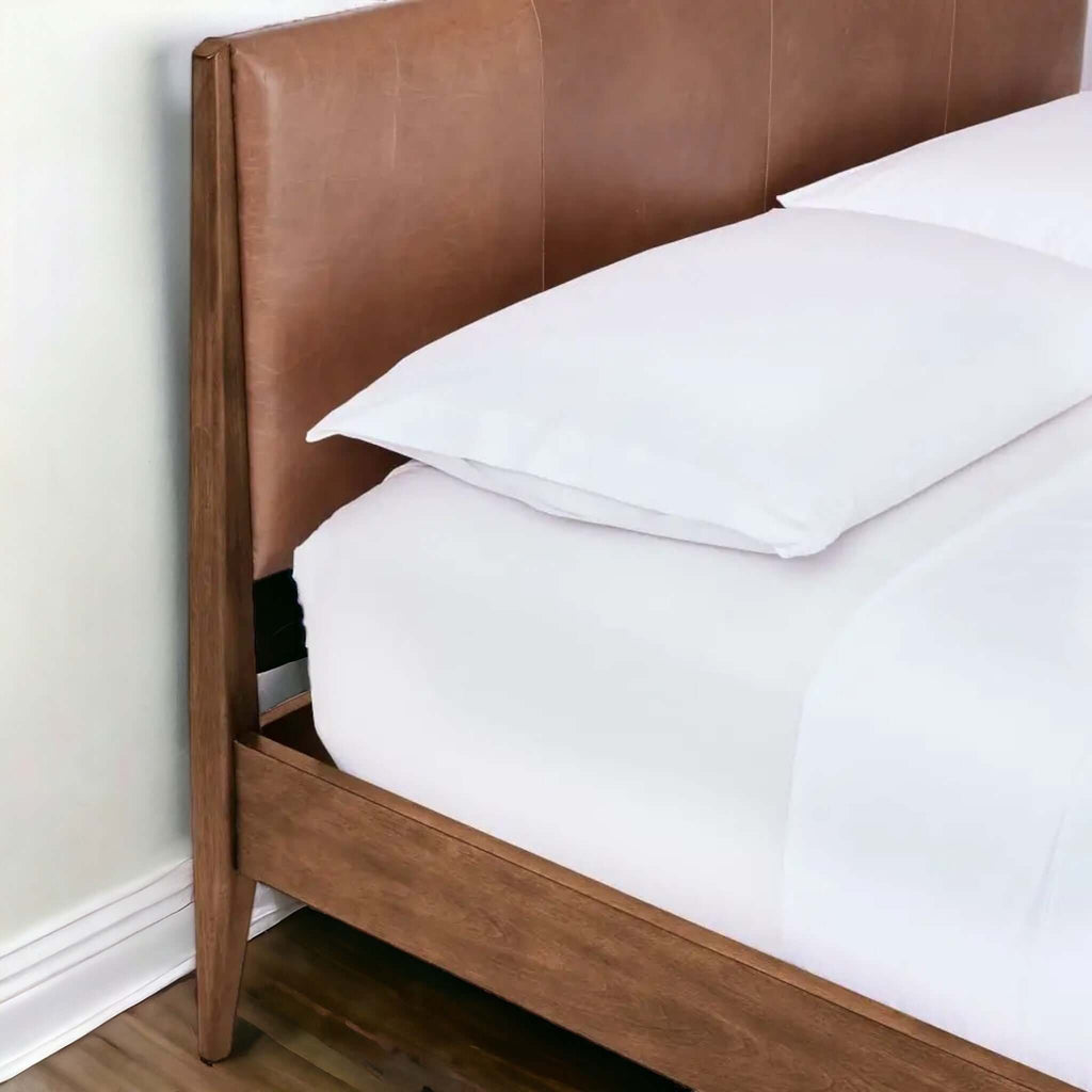 Scandinavian Bed | Airy Design, Angular Legs, Leather Upholstery - TimberCraft