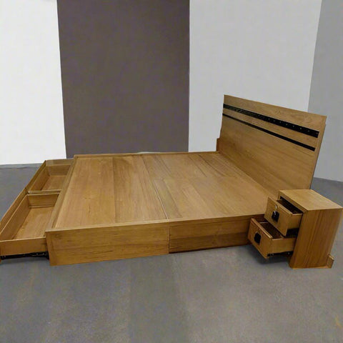Premium Teak Wood Bed with storage in Modern Indian Bedroom