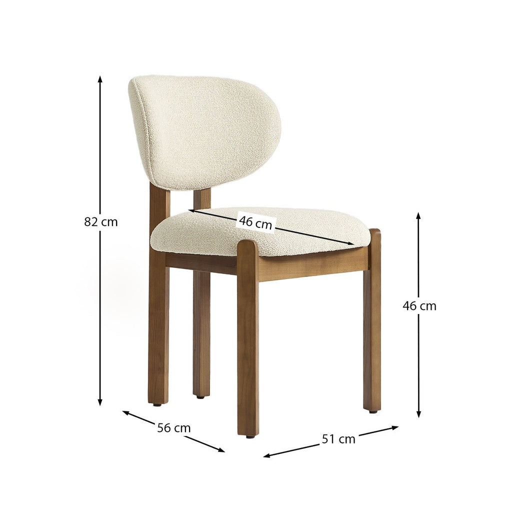 Wabi solid teak dining chair with rounded upholstered backrest and cushioned seat