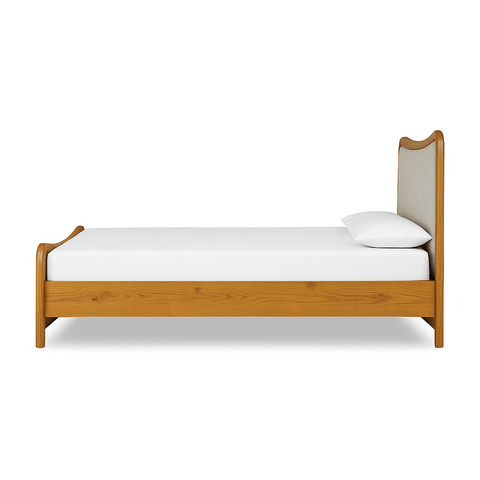 Solid Teak Wood Bed with Upholstered Headboard – King & Queen Sizes - TimberCraft