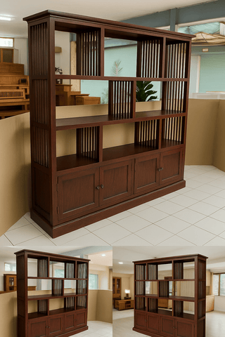 Solid Teak Wood Bookcase with Storage – 79"x79" - TimberCraft