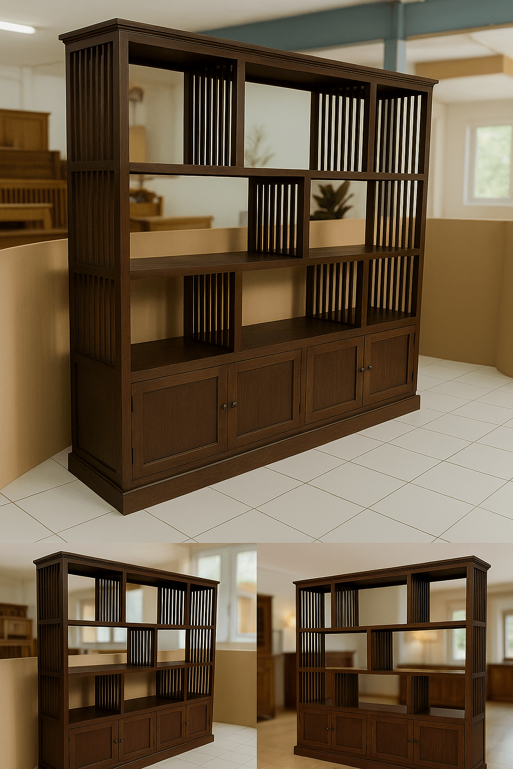 Solid Teak Wood Bookcase with Storage – 79"x79" - TimberCraft