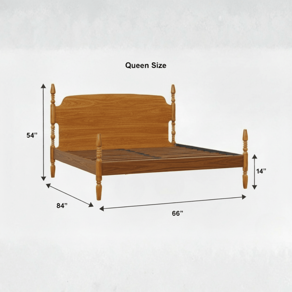 Queen size solid teak wood poster bed dimensions and measurements