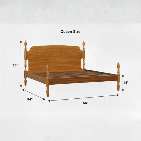 Queen size solid teak wood poster bed dimensions and measurements