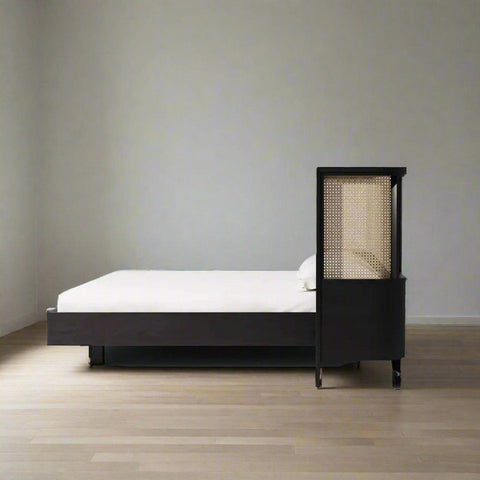 Teak Rattan Bed with Side Tables | Modern Farmhouse Comfort - TimberCraft