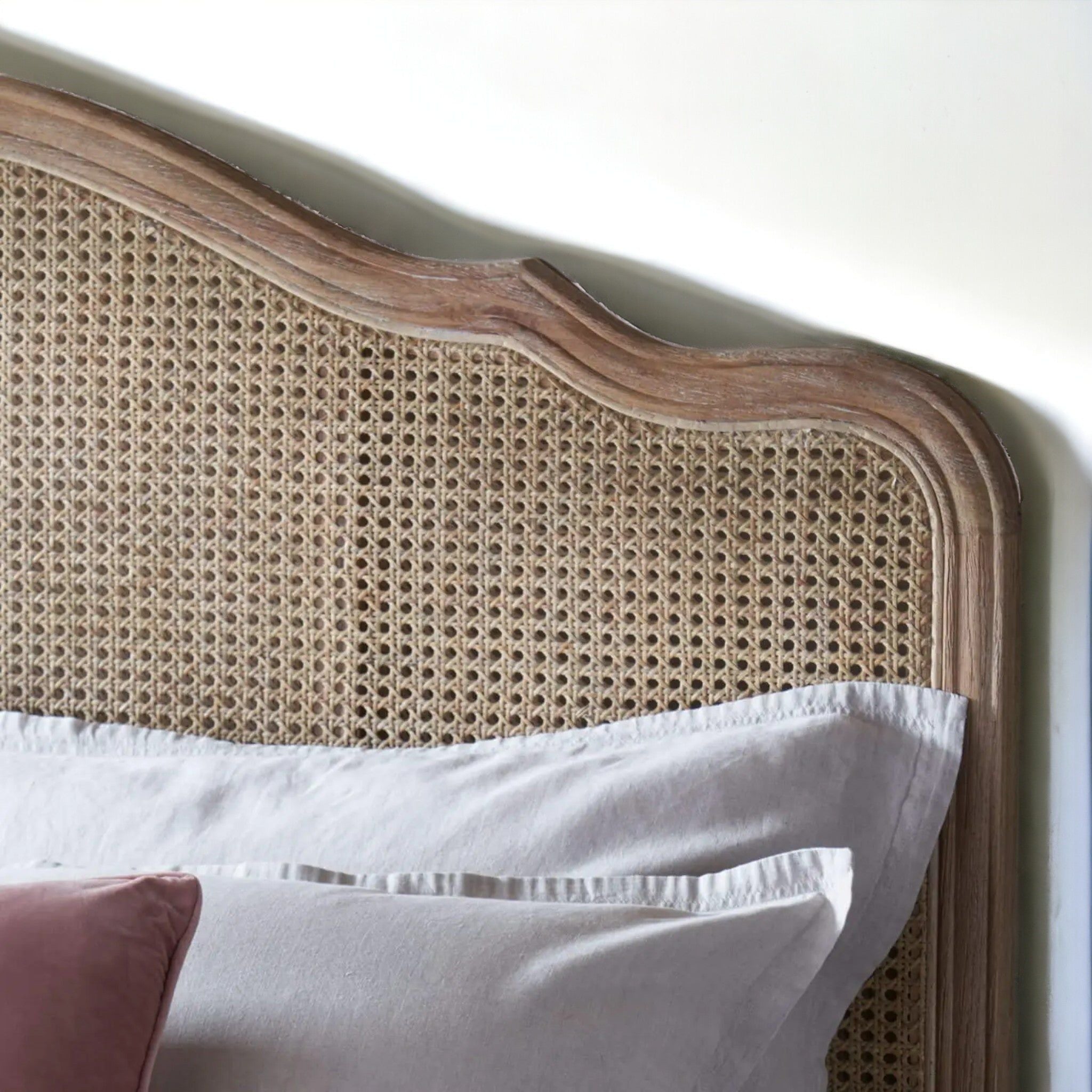 Teak Wood Bed with Rattan Accents | French Country Elegance - TimberCraft