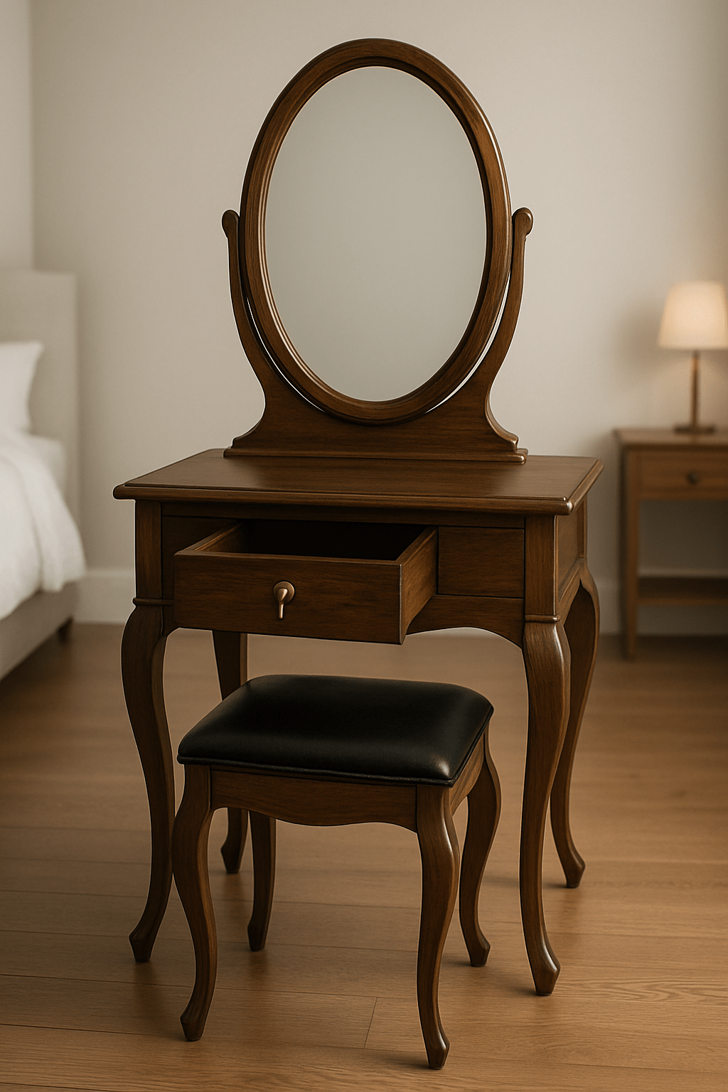 Teak Wood Dressing Table with Mirror & Lockable Drawer – Custom Colors - TimberCraft