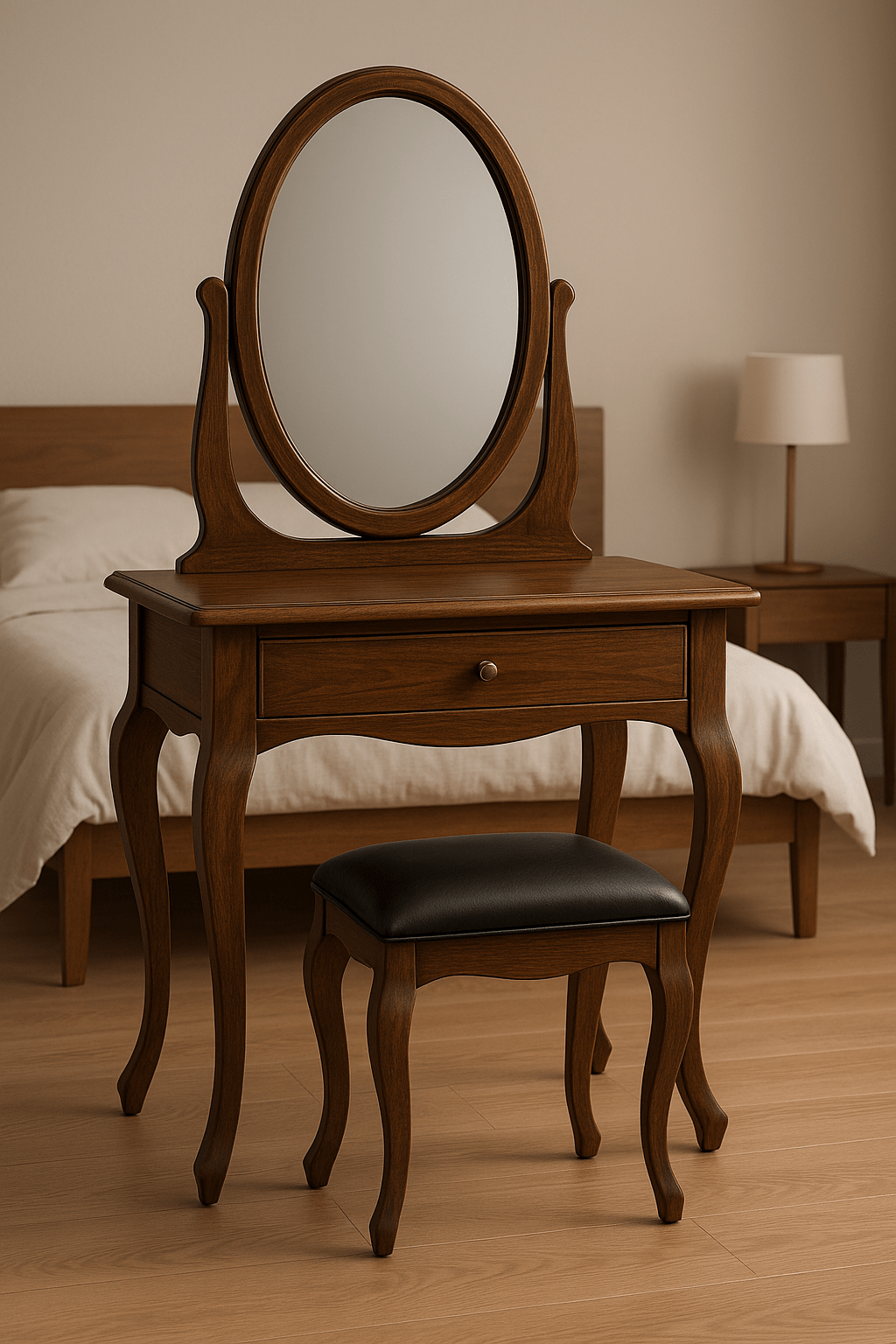 Teak Wood Dressing Table with Mirror & Lockable Drawer – Custom Colors - TimberCraft
