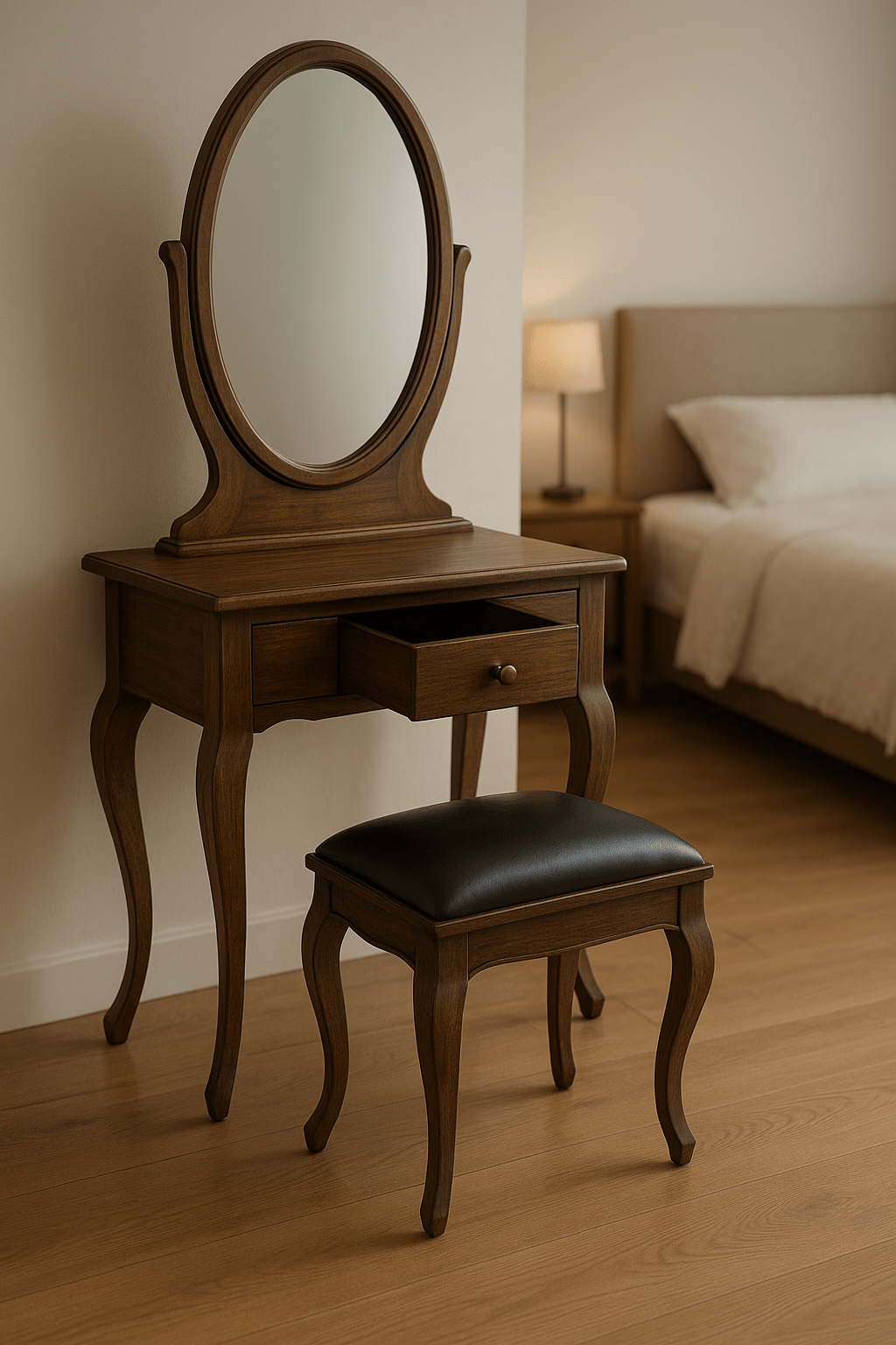Teak Wood Dressing Table with Mirror & Lockable Drawer – Custom Colors - TimberCraft