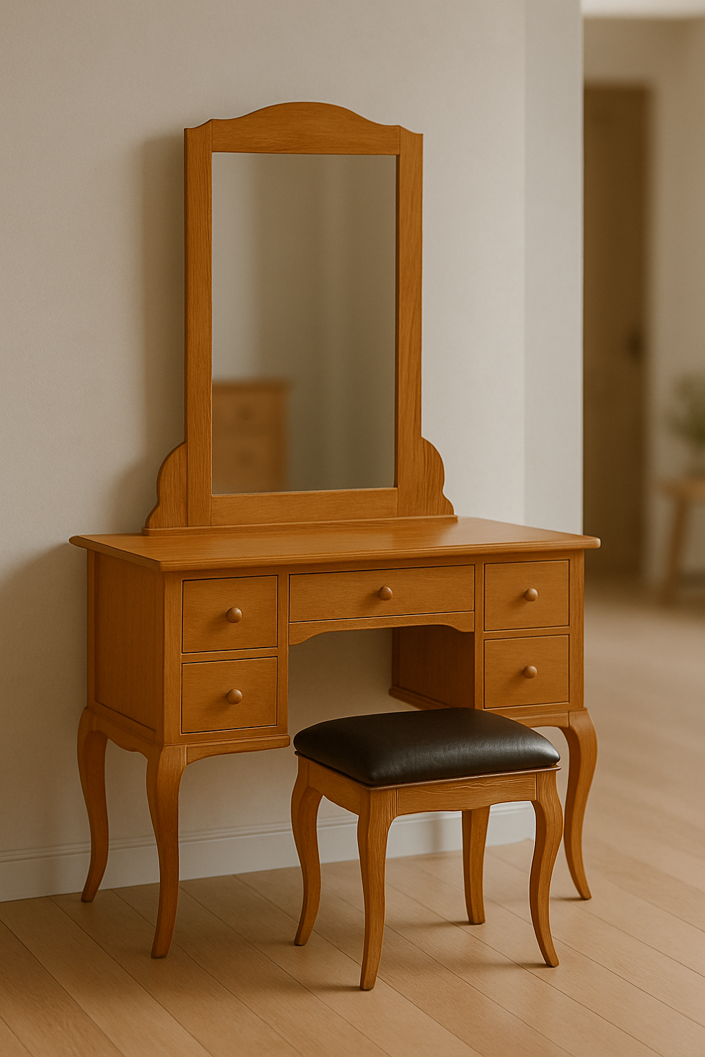 Premium Teak Dressing Table – Handcrafted Vanity Set with Chair
