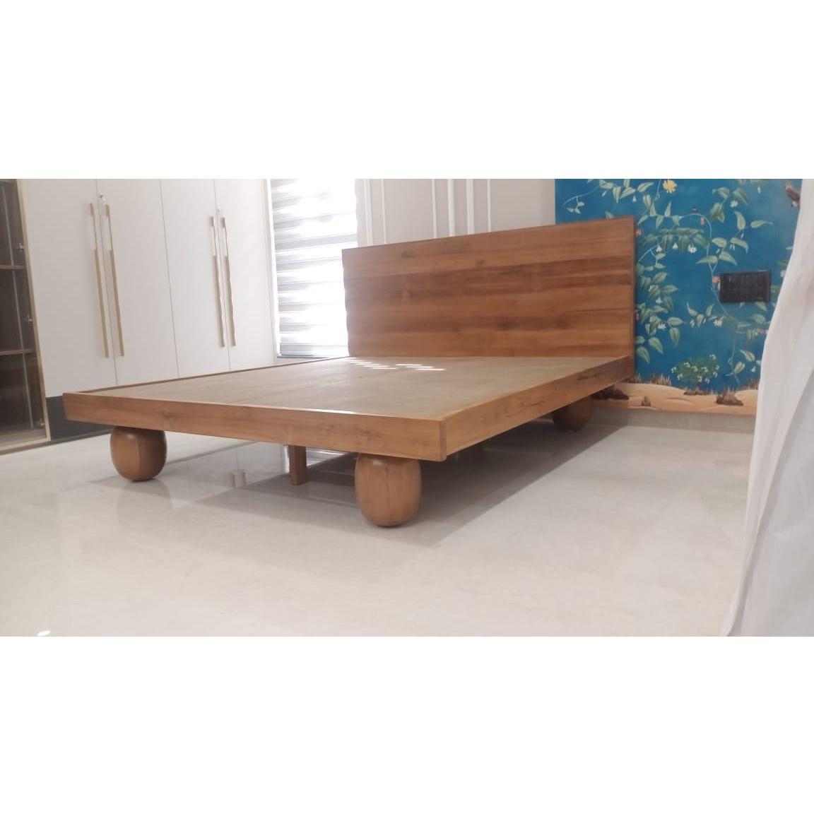 Teakwood Bedframe With Unique Ball Legs - TimberCraft