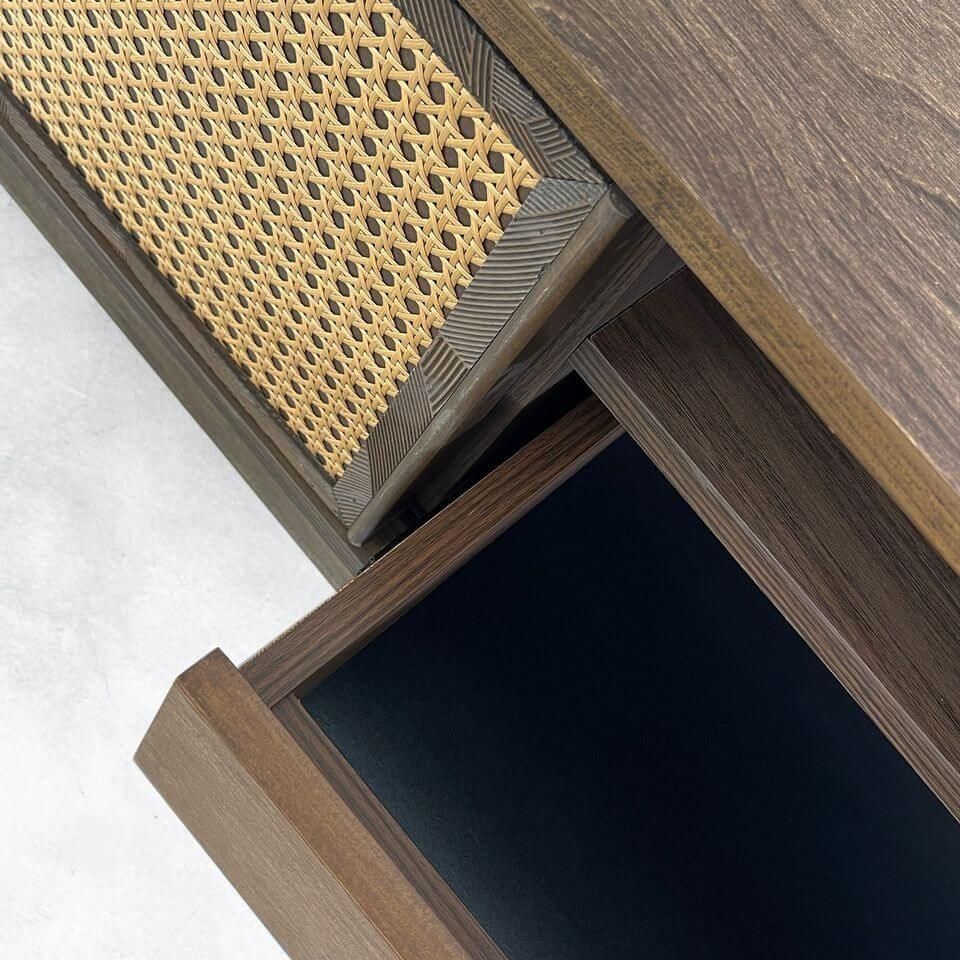 TV Console (Solid Teak Wood + Rattan Panel) - TimberCraft