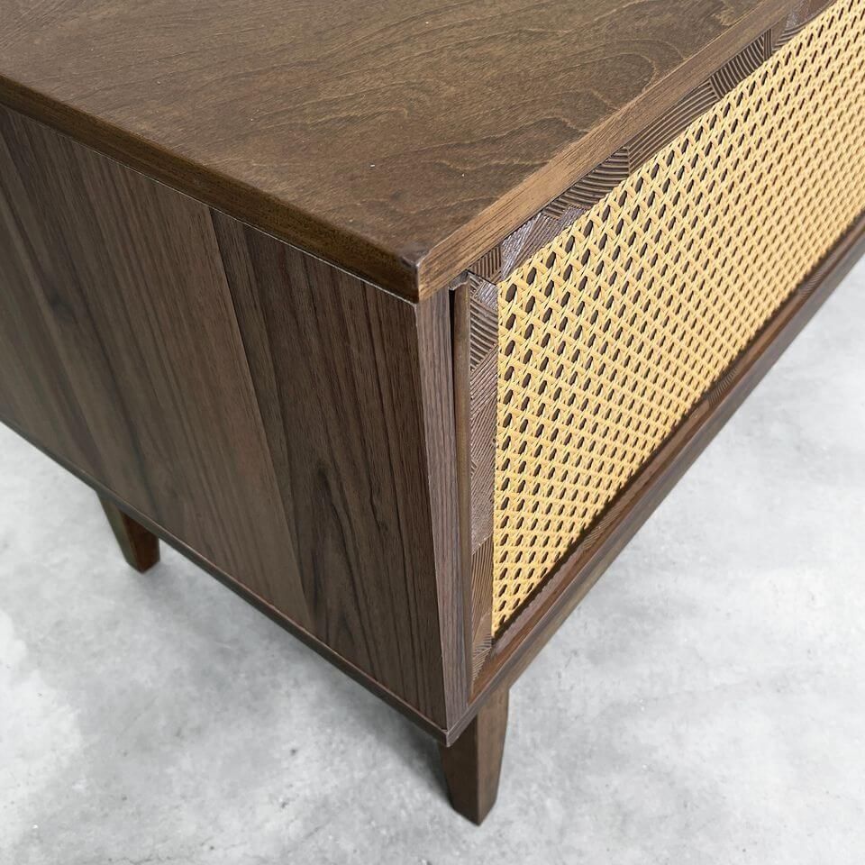 TV Console (Solid Teak Wood + Rattan Panel) - TimberCraft