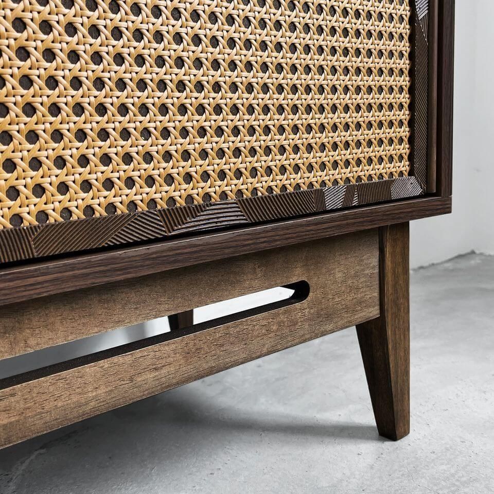 TV Console (Solid Teak Wood + Rattan Panel) - TimberCraft